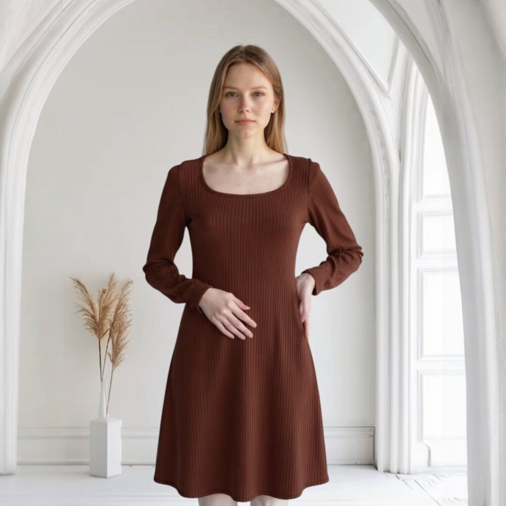 Old Navy Ribbed Long Sleeve Knee Length A-line Copper Knit Dress Large